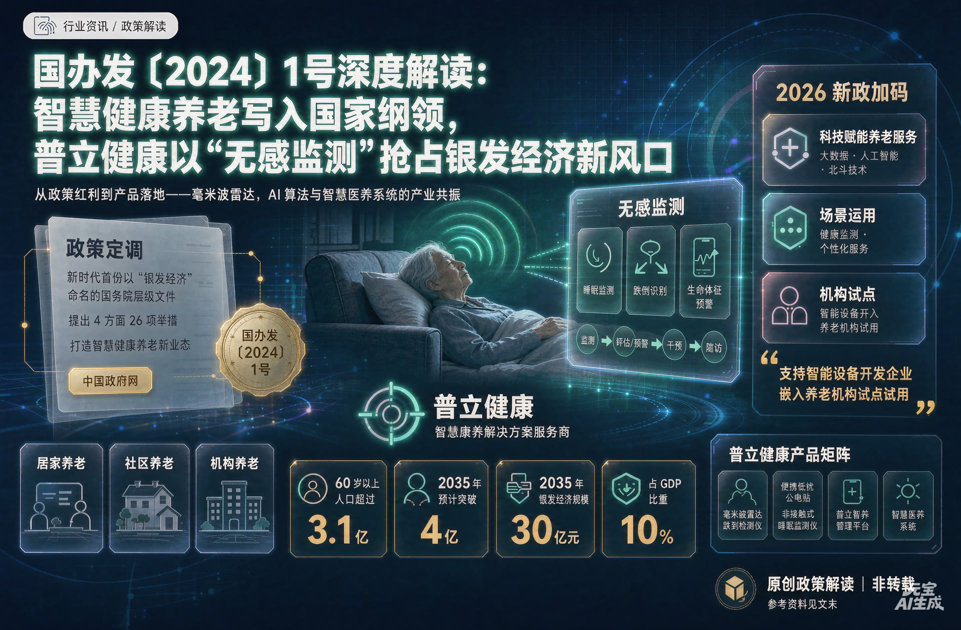 国办发〔2024〕1号深度解读：智慧健康养老写入国家纲领，普立健康以"无感监测"抢占银发经济新风口